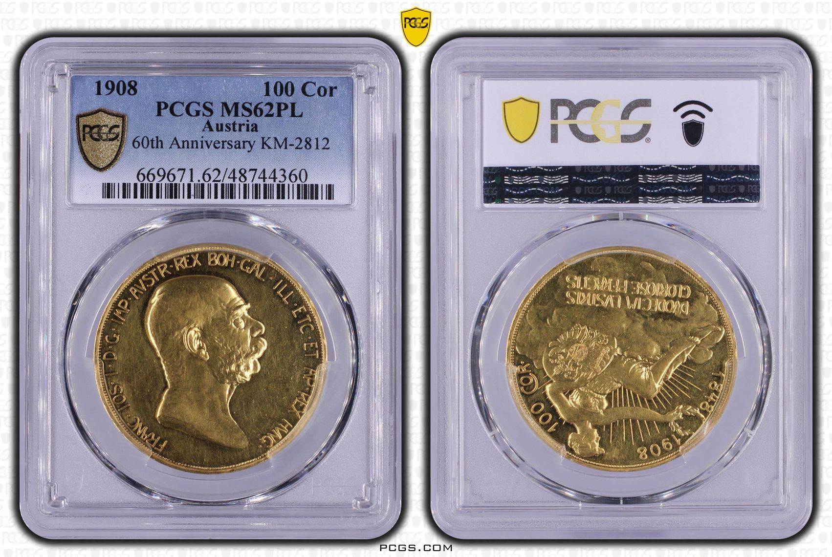 Sold】1908年 運上の女神 100コロナ金貨 MS62PL PCGS | ソブリンパートナーズ